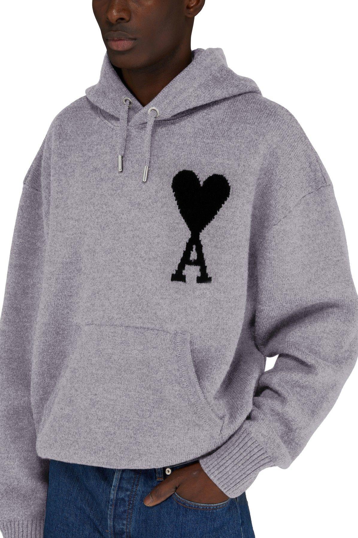 Ami Paris Ami De Coeur Knitted Hoodie in Gray for Men Lyst