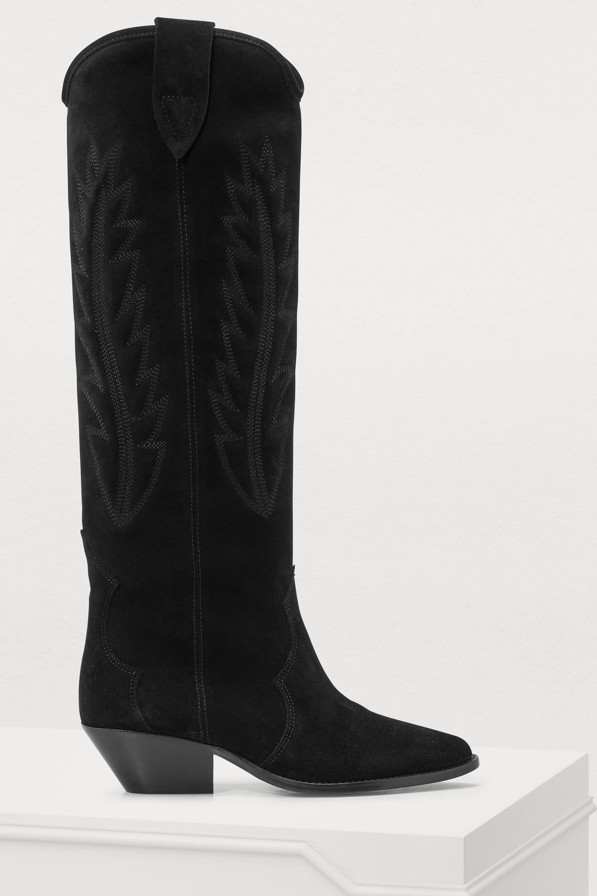 Isabel Marant Denim Denzy Cowboy Boots in Black - Lyst