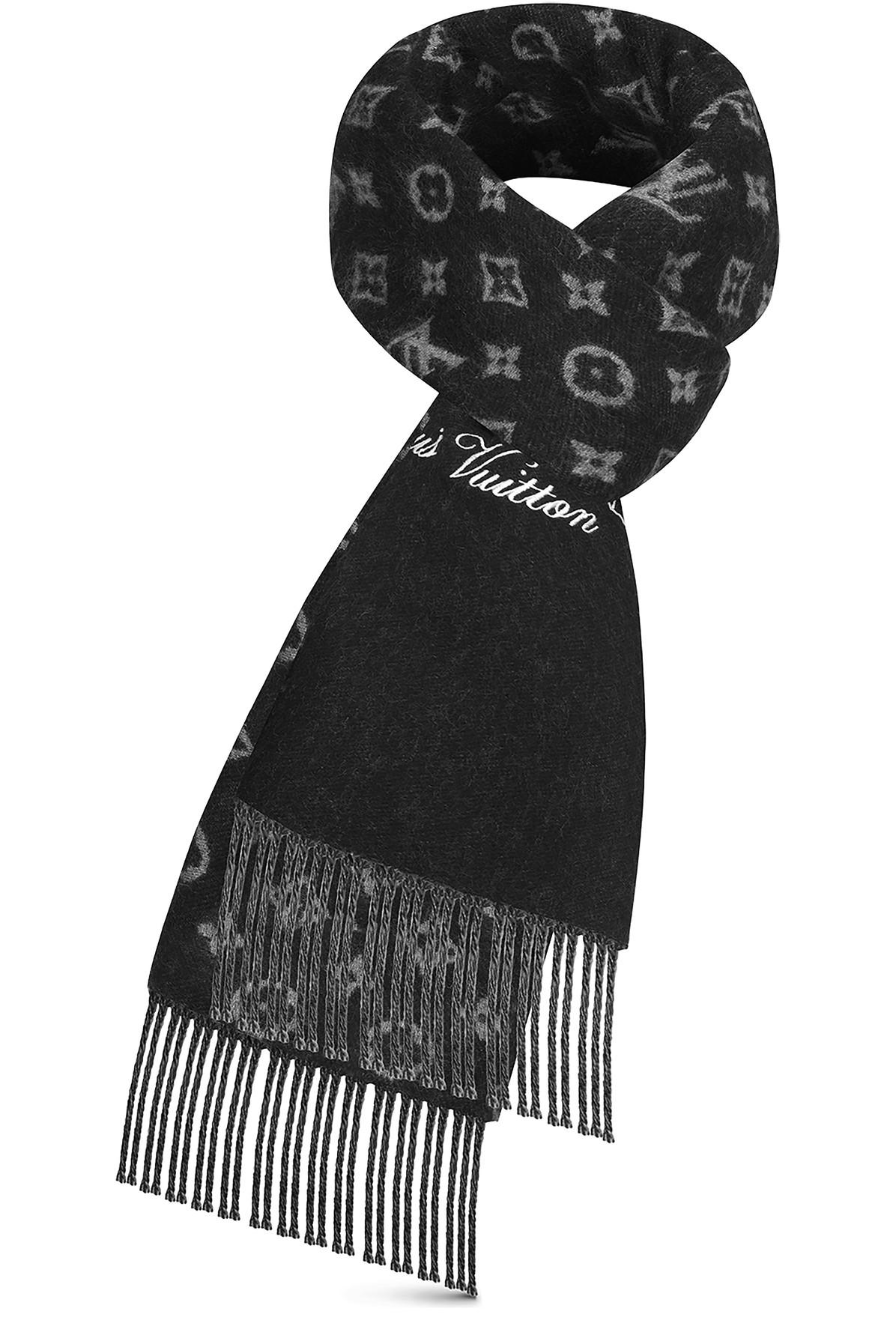 LOUIS VUITTON Wool Silk Rainbow Logomania Scarf Black 638626