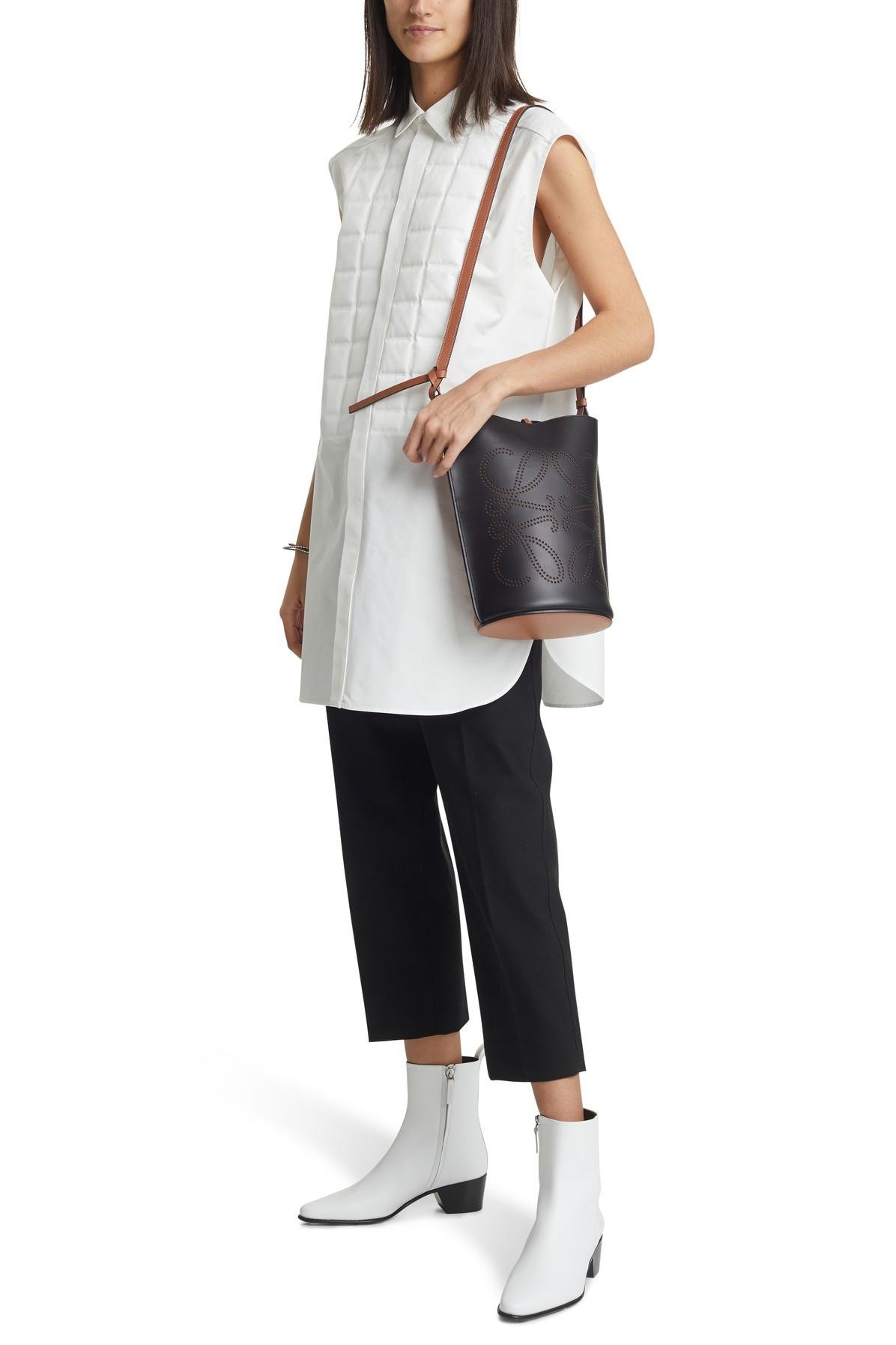 Loewe Gate Anagram-perforated Leather Bucket Bag In White Multi