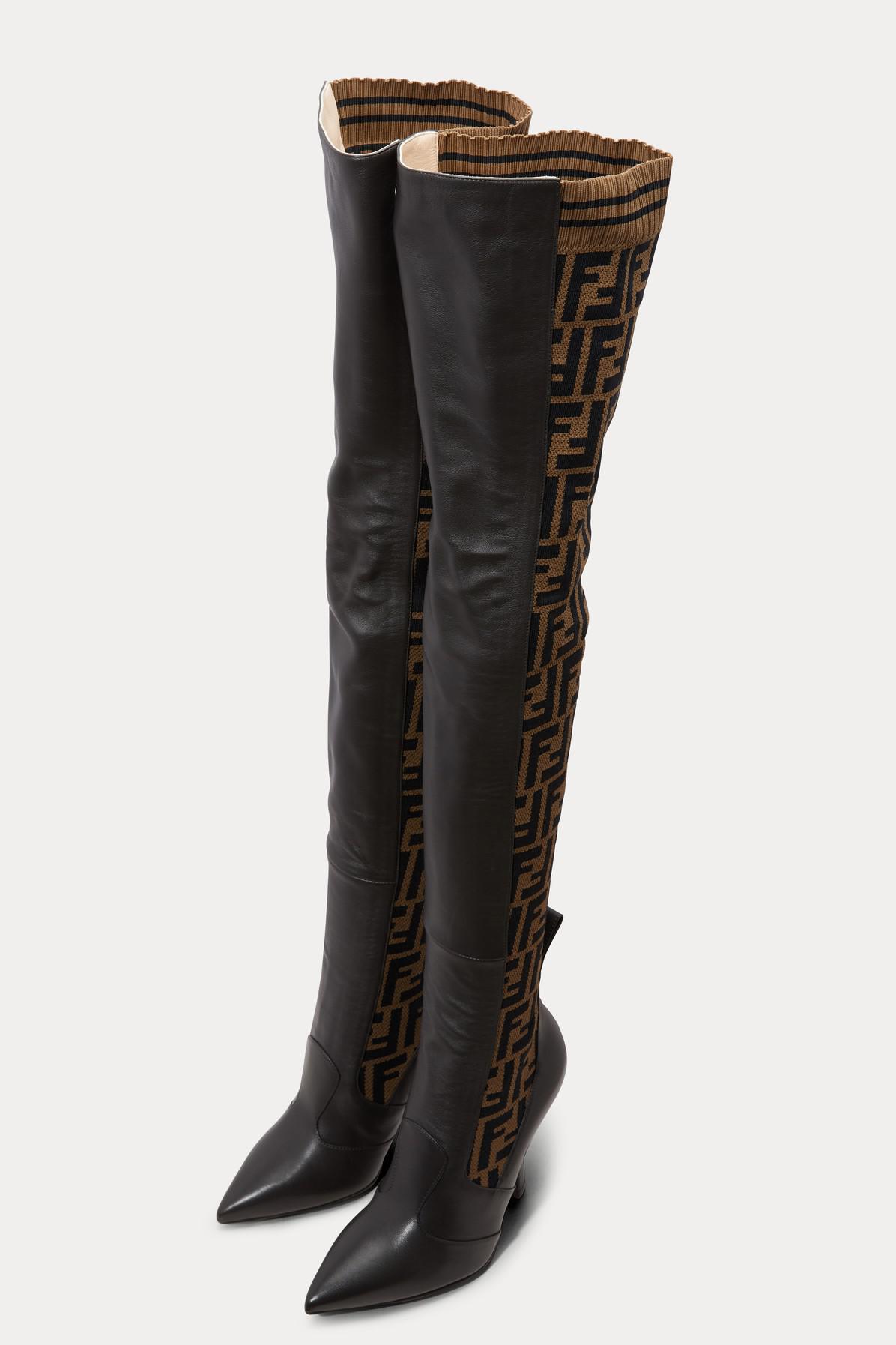 Fendi Rockoko Heeled Thigh-high Boots in Black - Lyst