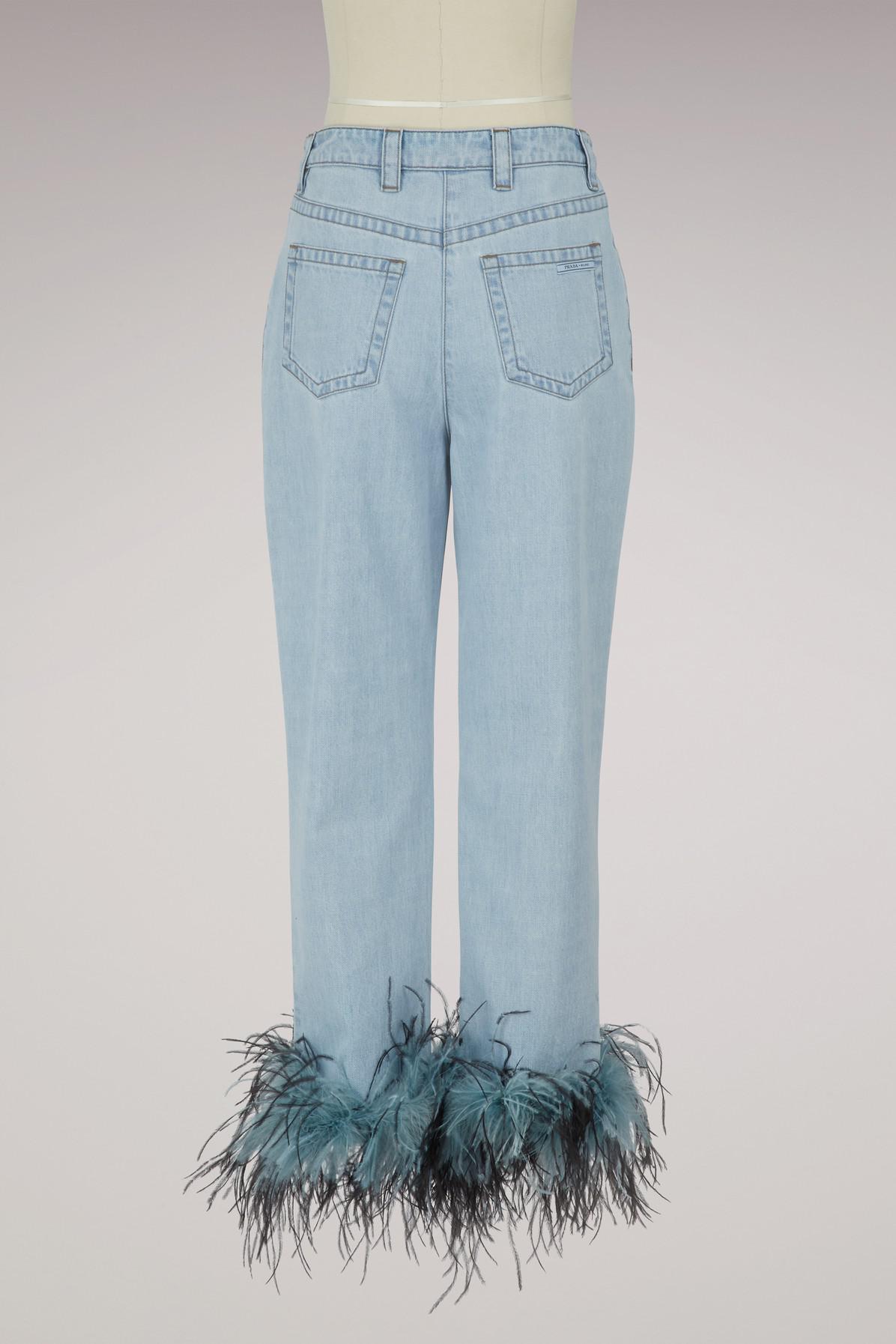 prada feather jeans
