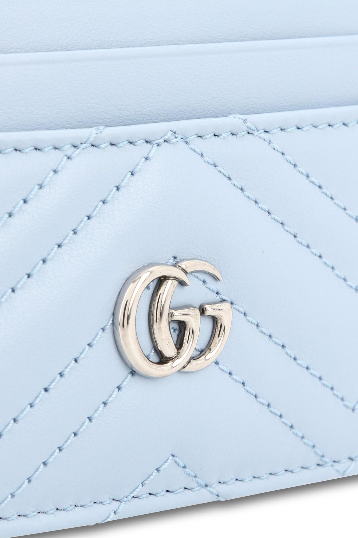 GG Marmont matelassé keychain wallet in blue leather