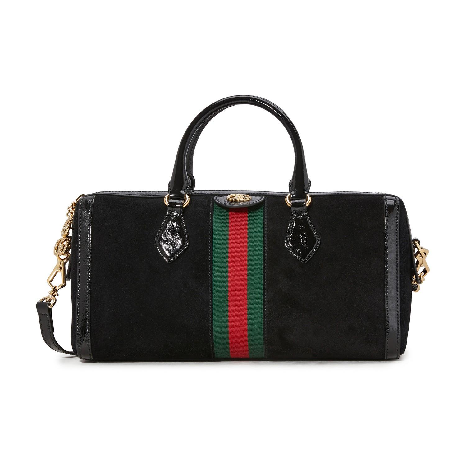 Gucci Ophidia Boston Suede Bag in Black | Lyst