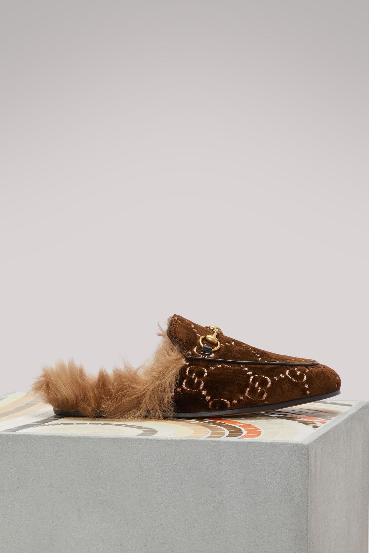 Gucci Princetown GG Velvet Slippers Brown Lyst UK