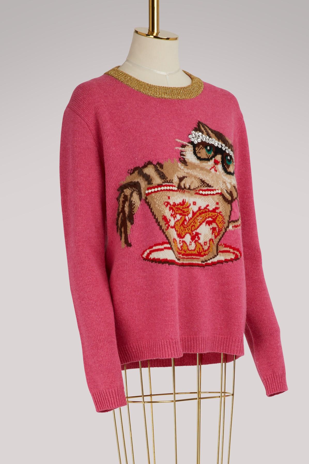Gucci Cat & Glasses Knit Sweater in Pink | Lyst