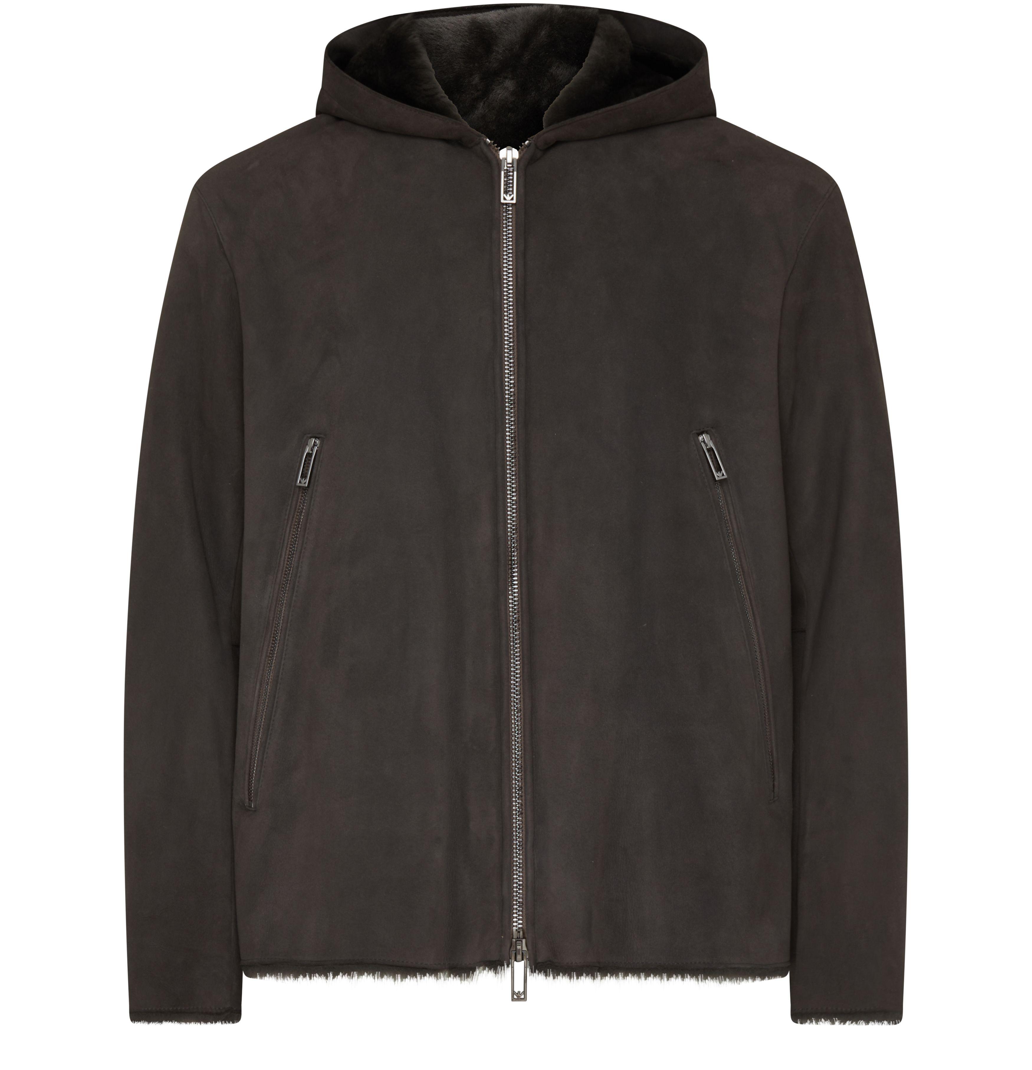 Armani leather hooded jacket hotsell