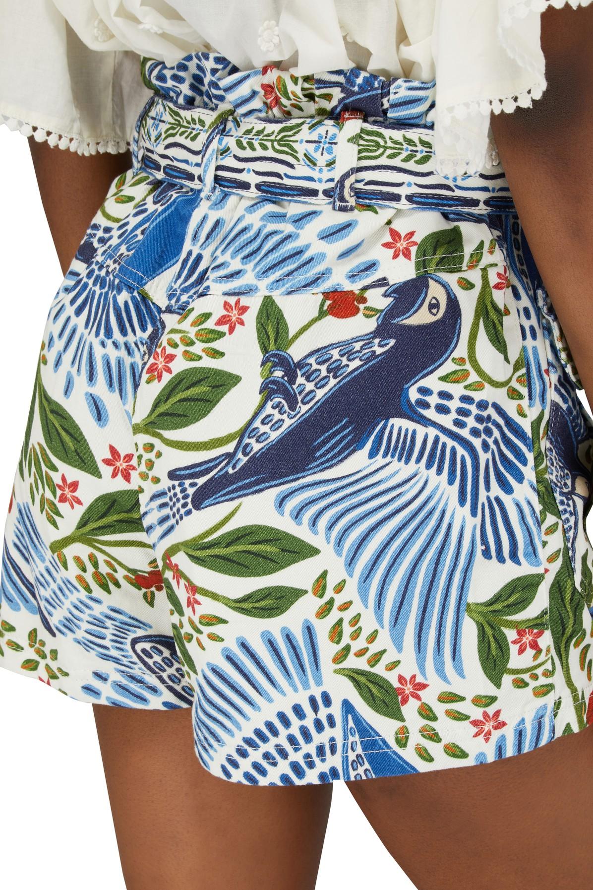 Farm Rio Macaw Bloom Scalloped Linen Shorts
