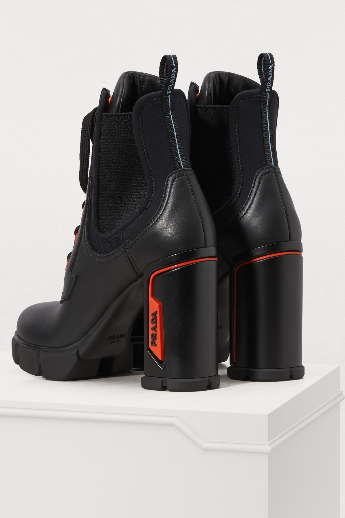 Prada Leather Ankle Boots in Black / Orange (Black) | Lyst