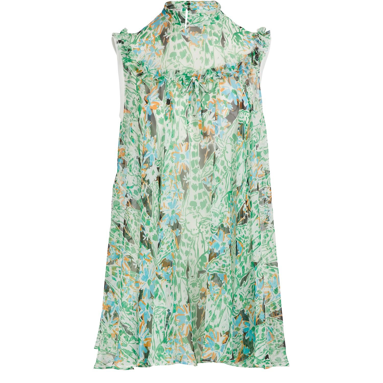 Miu Miu High Neck Mini Dress in Green - Lyst