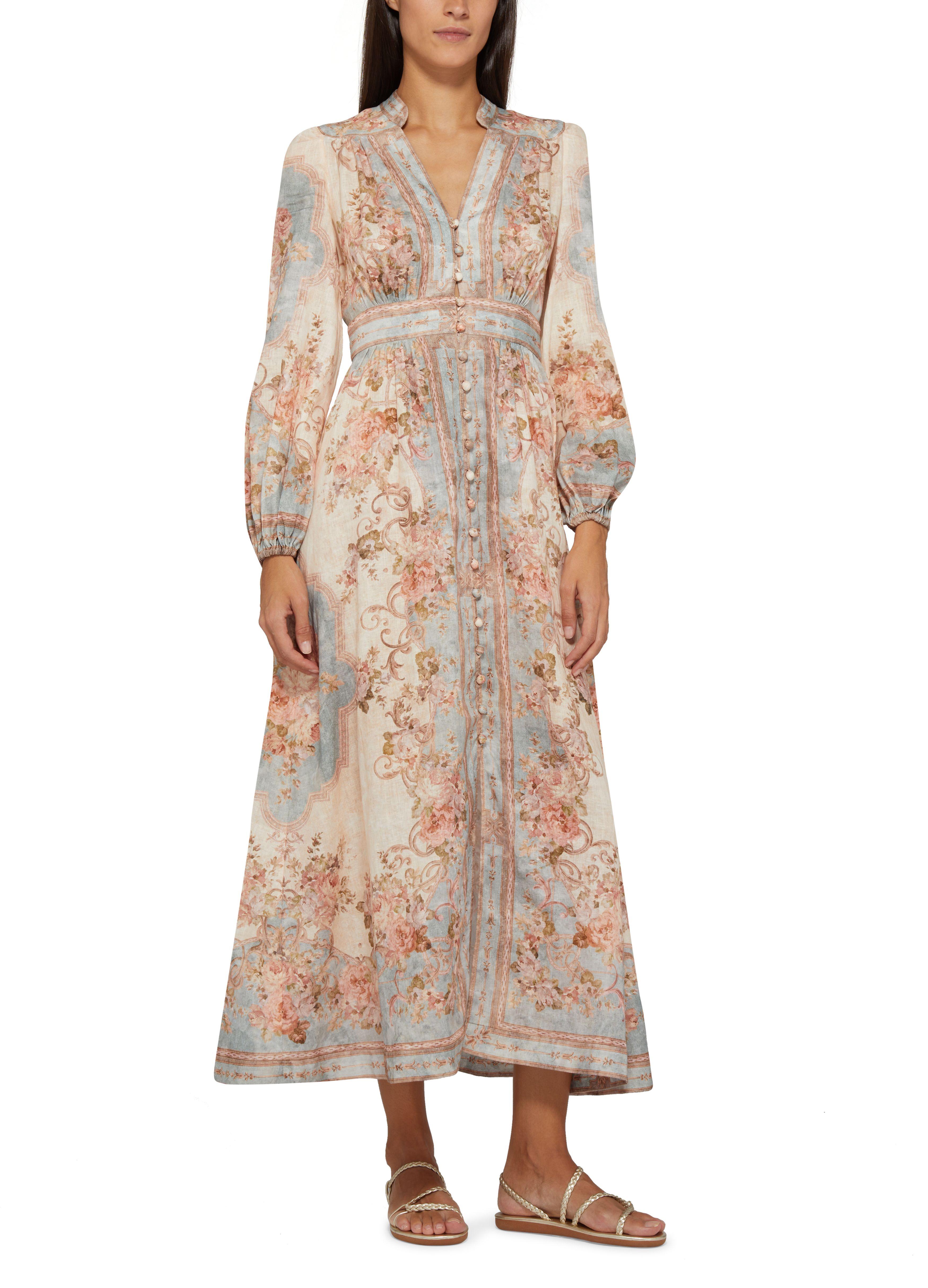 Zimmermann August Plunge Midi Dress in Natural | Lyst