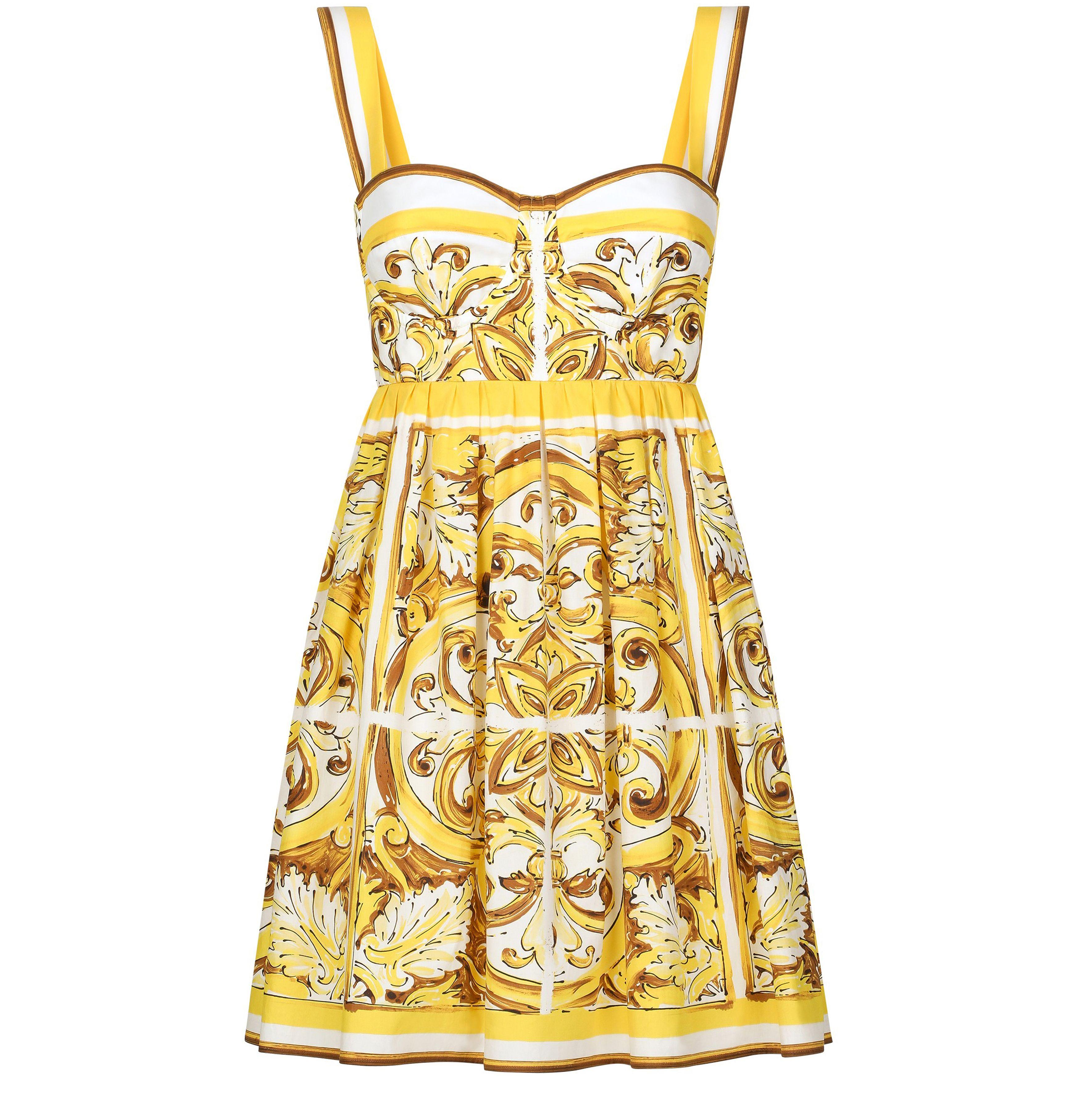 Dolce & Gabbana Maiolica Print Bustier Dress in Yellow