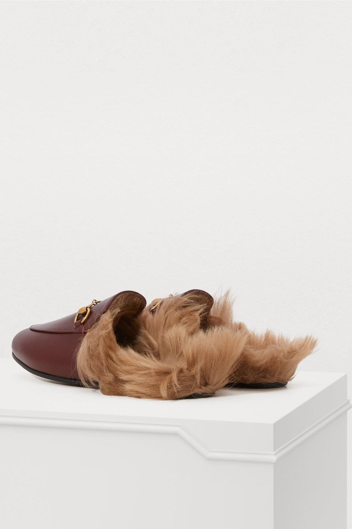 Gucci Princetown Fur Loafers in Bordeaux (Brown) - Lyst