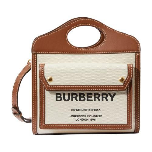 Burberry Mini Two-tone Canvas And Leather Pocket Bag in Brown | Lyst