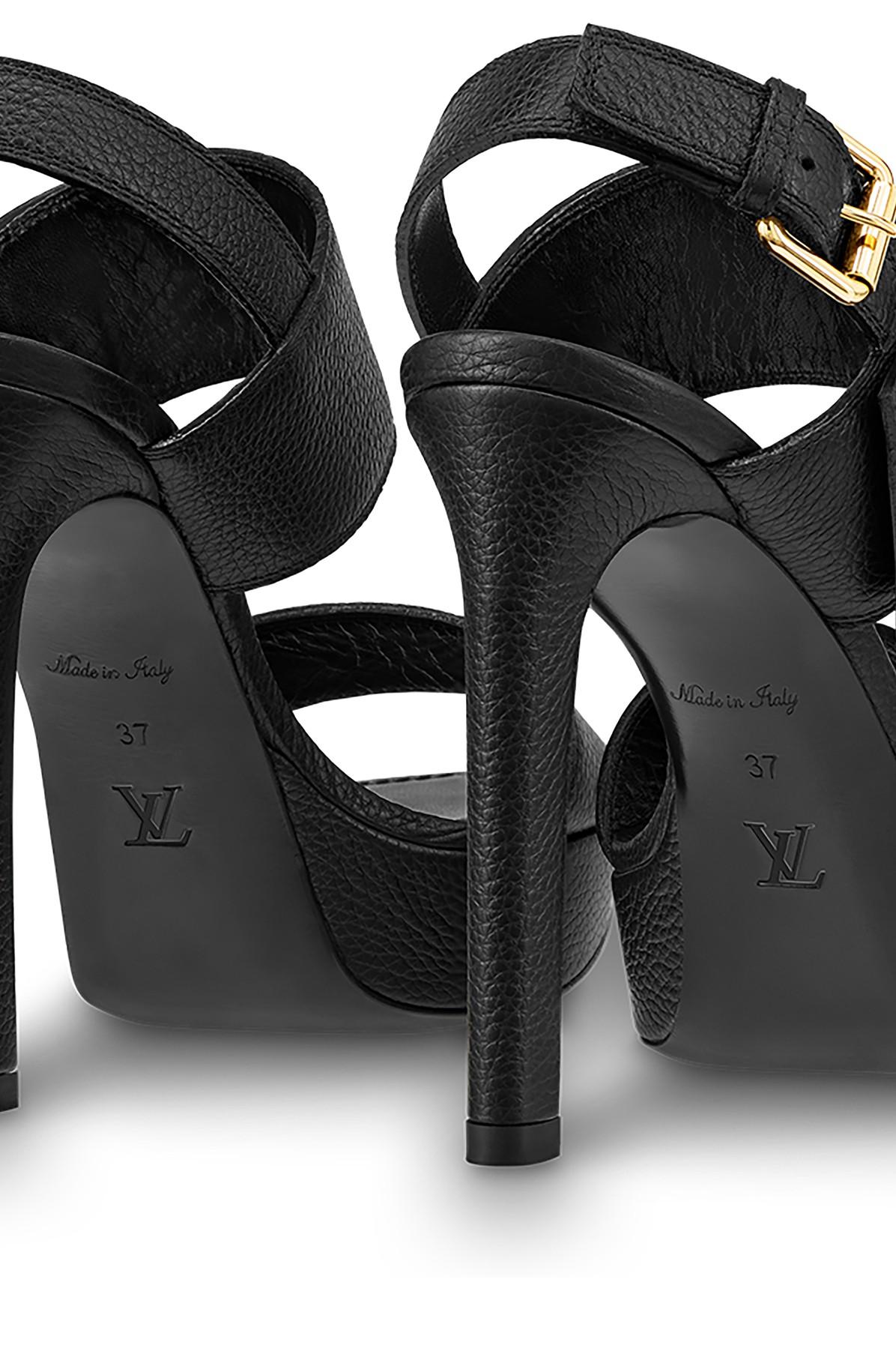 LOUIS VUITTON Sandals Horizon Line LV Logo Metal Fittings Calf Leather Shoes  Shoes Women's Black Size 35 (22cm equivalent) ref.446954 - Joli Closet