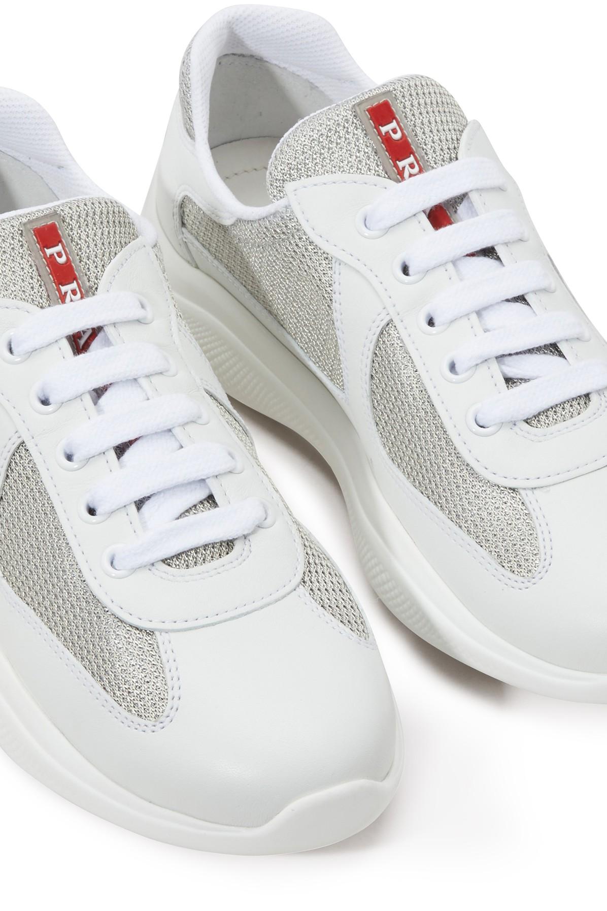 Prada Leather Xl America's Cup Trainers in White,Grey (White) - Lyst