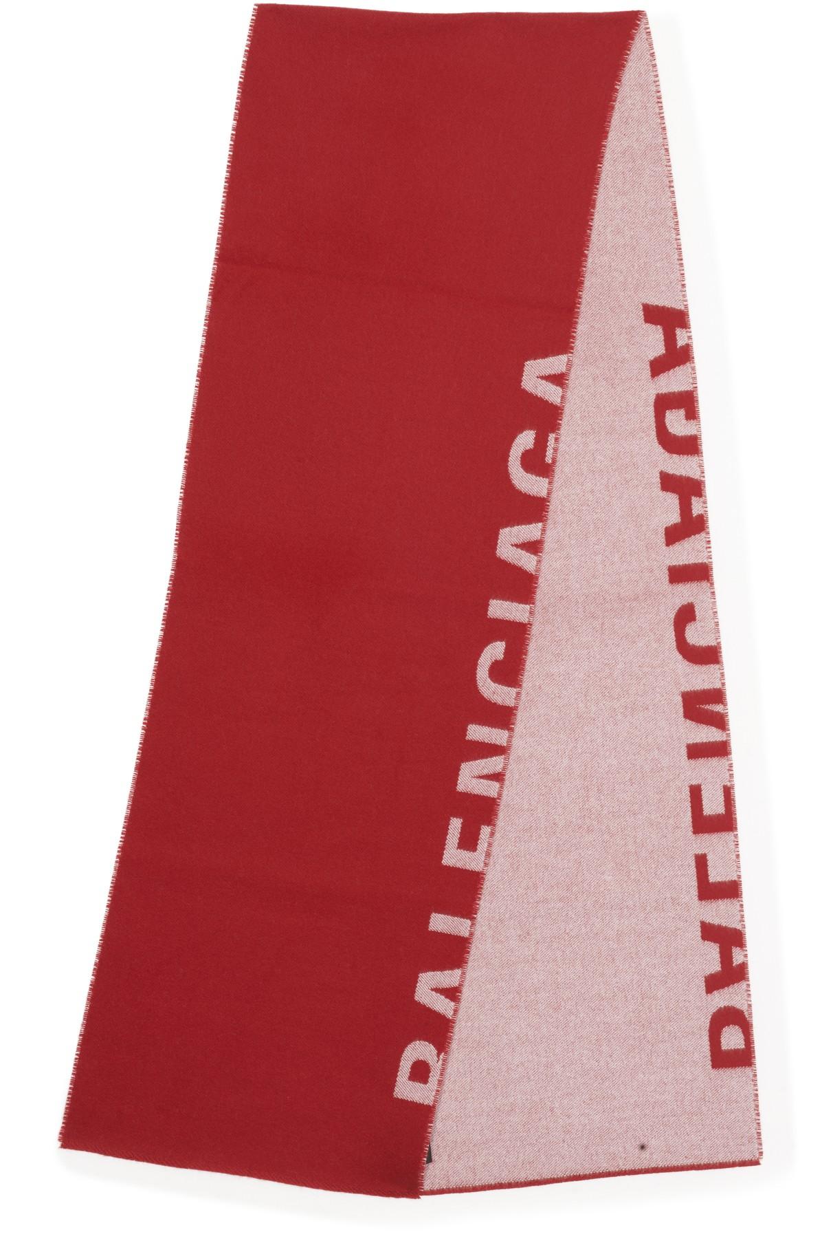 Balenciaga Wool Macro Logo Scarf in Red for Men - Lyst