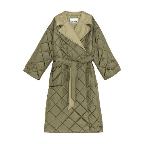 Ganni Recycled Ripstop Quilted Coat in Green | Lyst