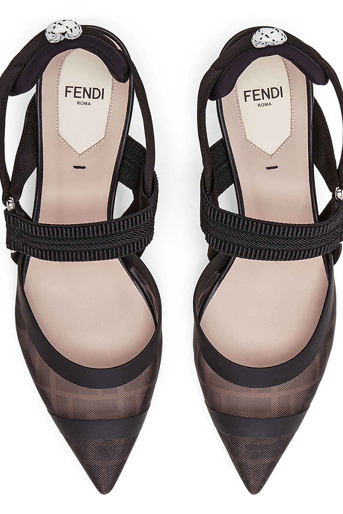 Fendi Black Leather And Mesh Slingbacks With Medium Heel in Brown Lyst