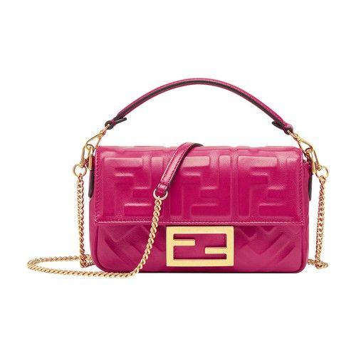 Fendi Mini Baguette Bag In FF Motif Canvas Pink/Red