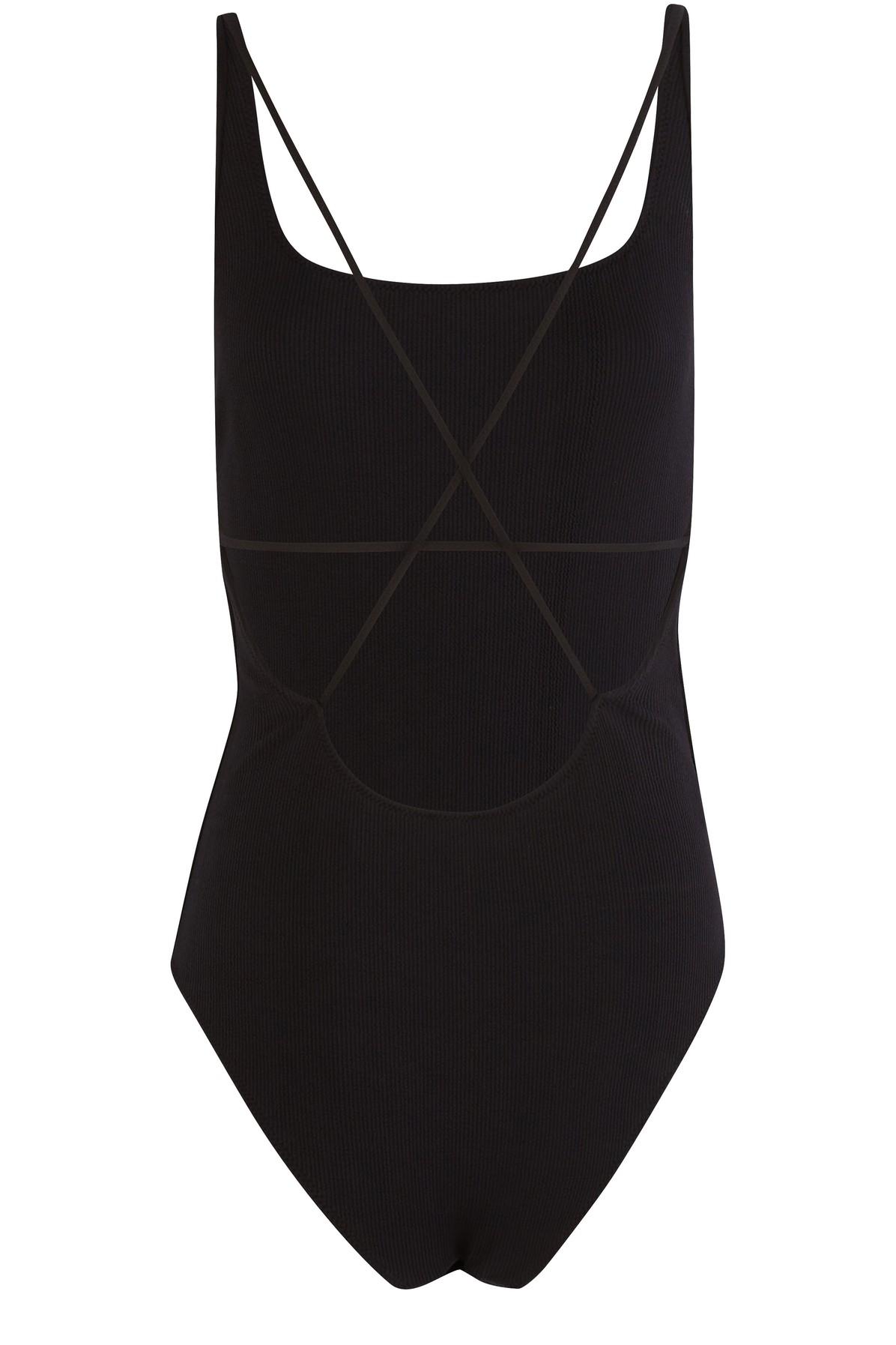 Ganni Synthetic Seersucker Swimsuit in Black - Lyst