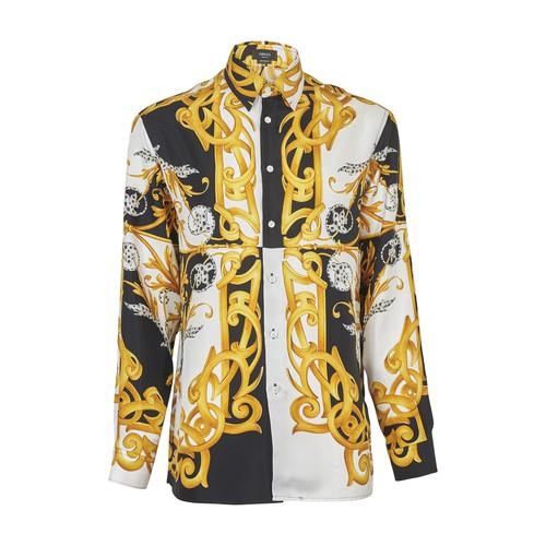 Versace Barocco Long-sleeve Silk Shirt in Yellow for Men - Lyst