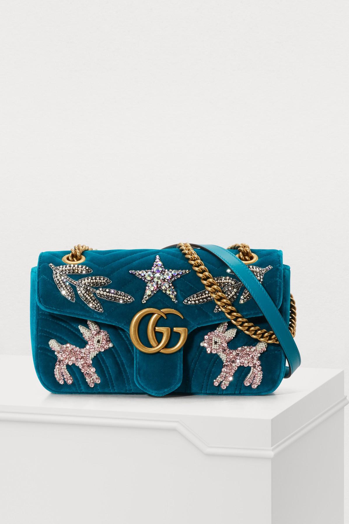 Gucci Marmont Patch Velvet Bag in Blue | Lyst