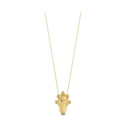 Louis Vuitton Trunk Lock Pendant Necklace And Brooch in Metallic