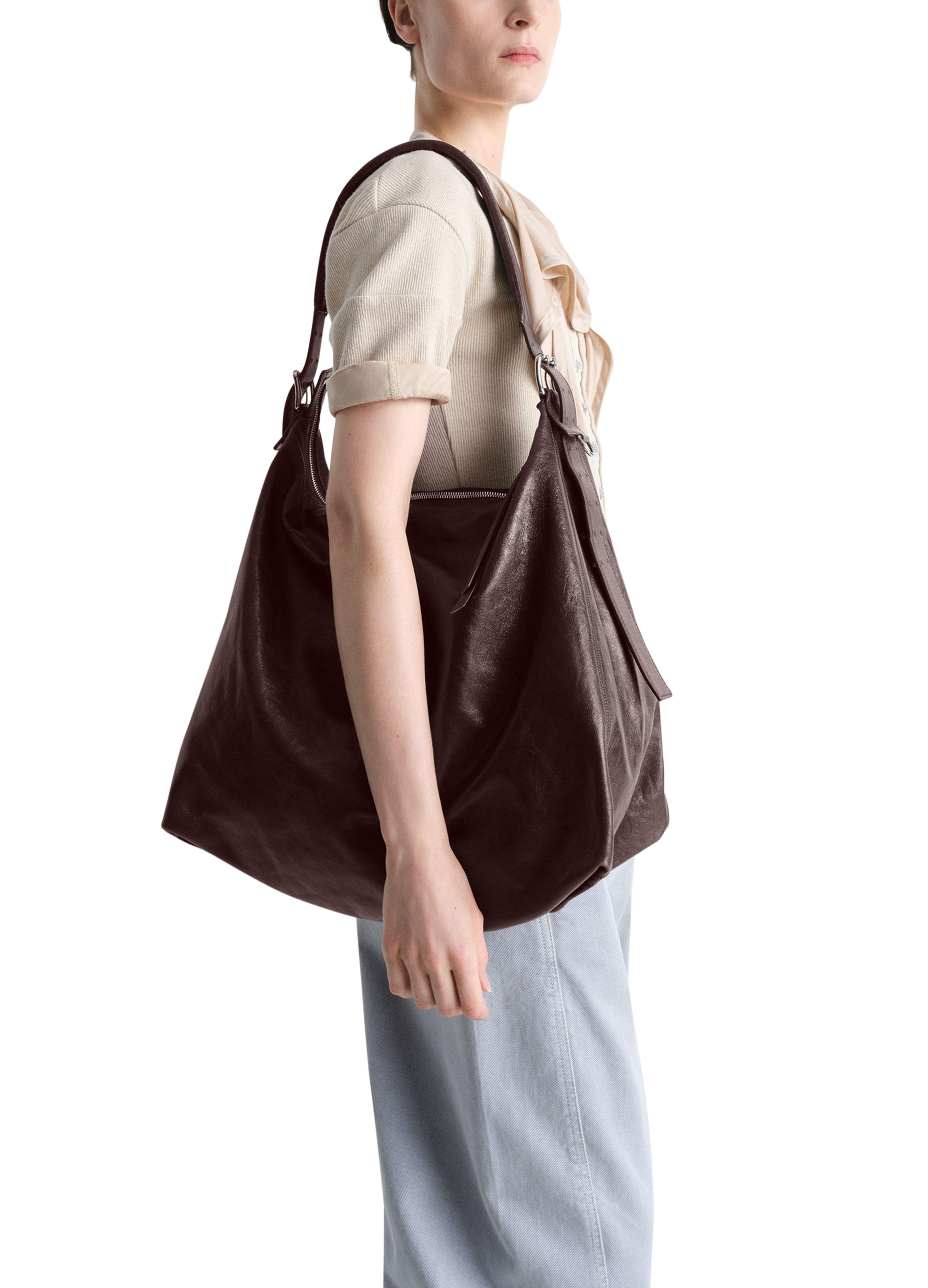 Dark Brown Belted Hobo Bag | LEMAIRE