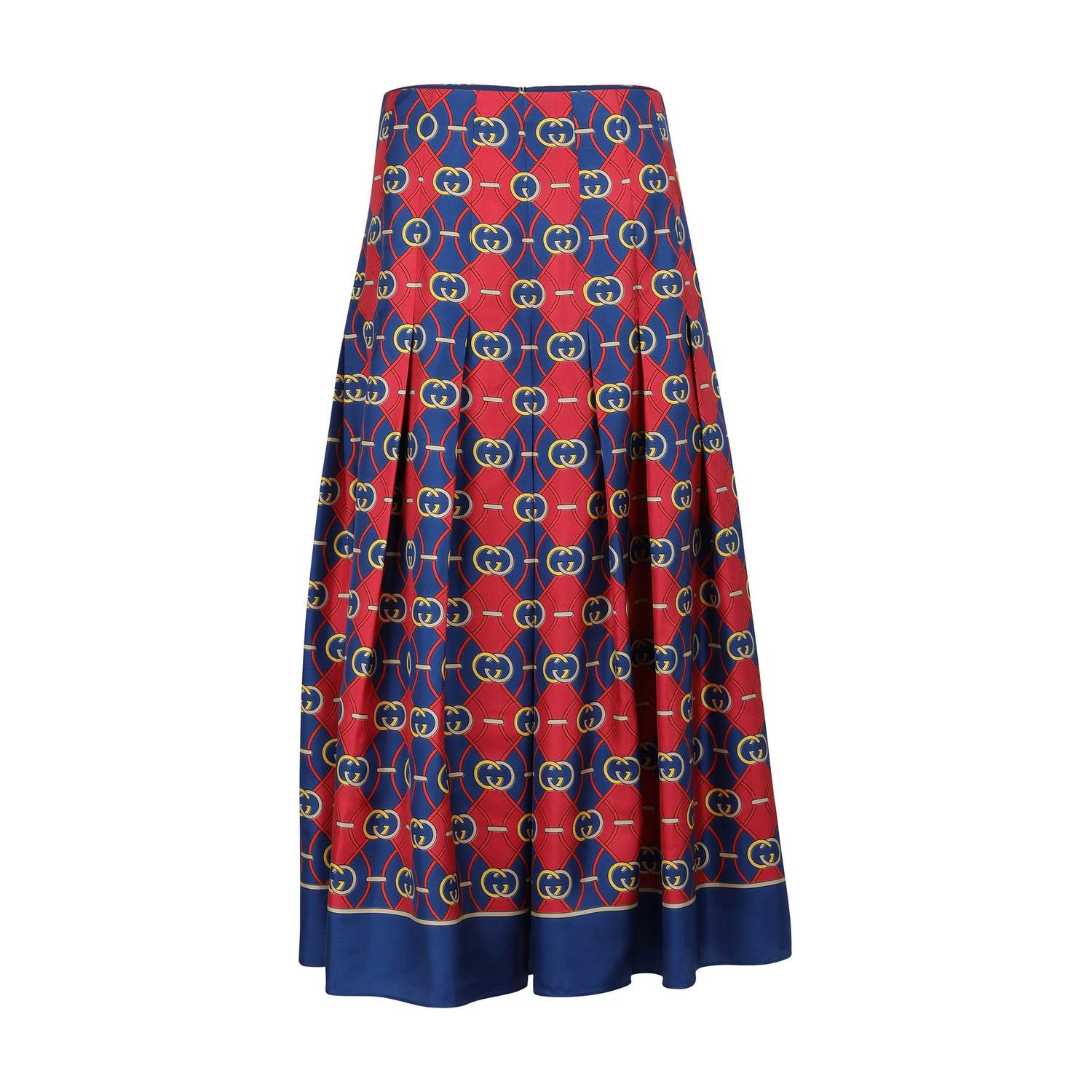 Gucci Printed Pleated Silk Midi Skirt in Red (Blue) - Lyst