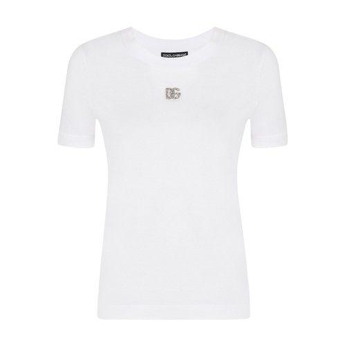Dolce & Gabbana Jersey T-shirt With Crystal Dg Embellishment in White | Lyst