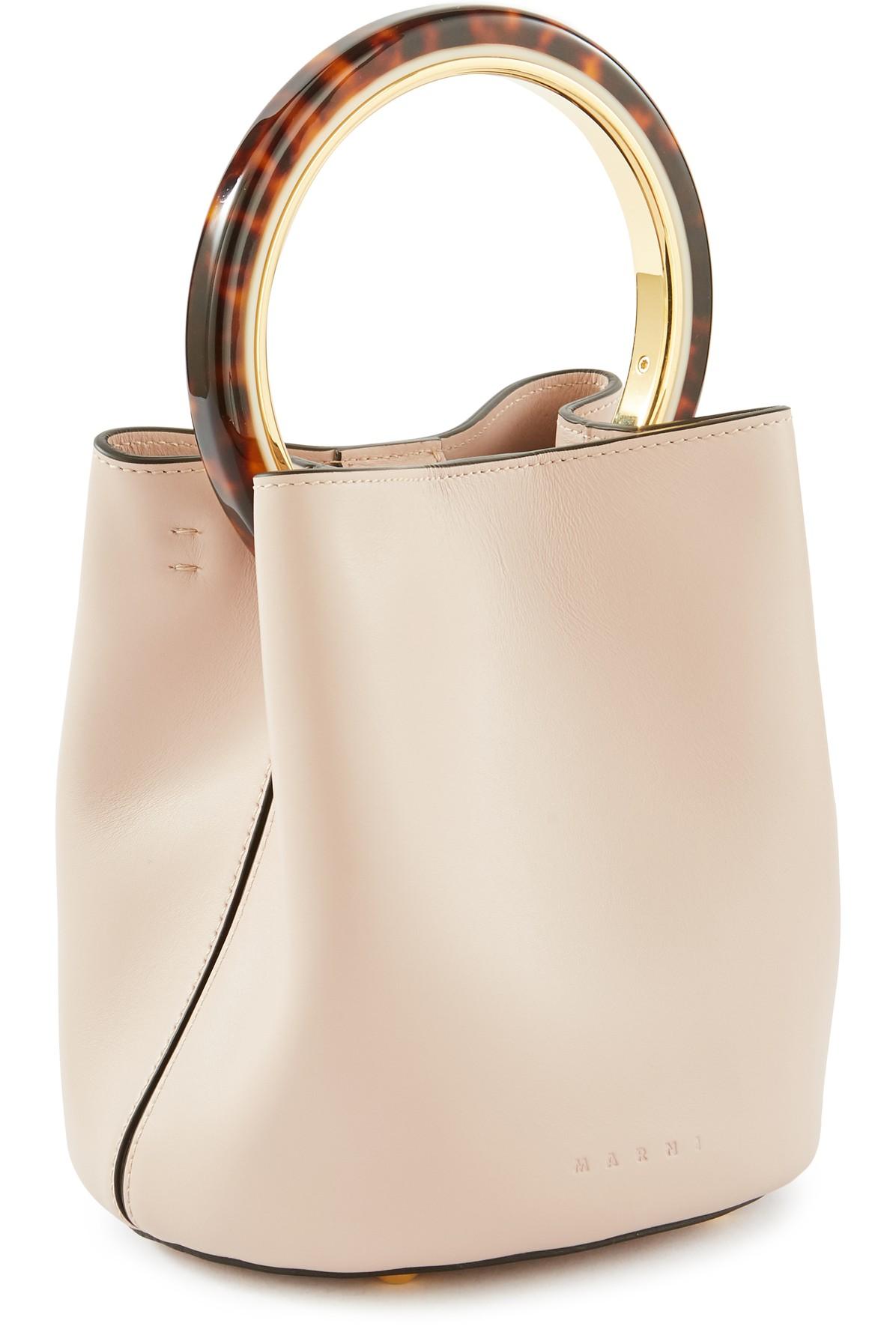 Marni Pannier Leather Bucket Bag in White | Lyst