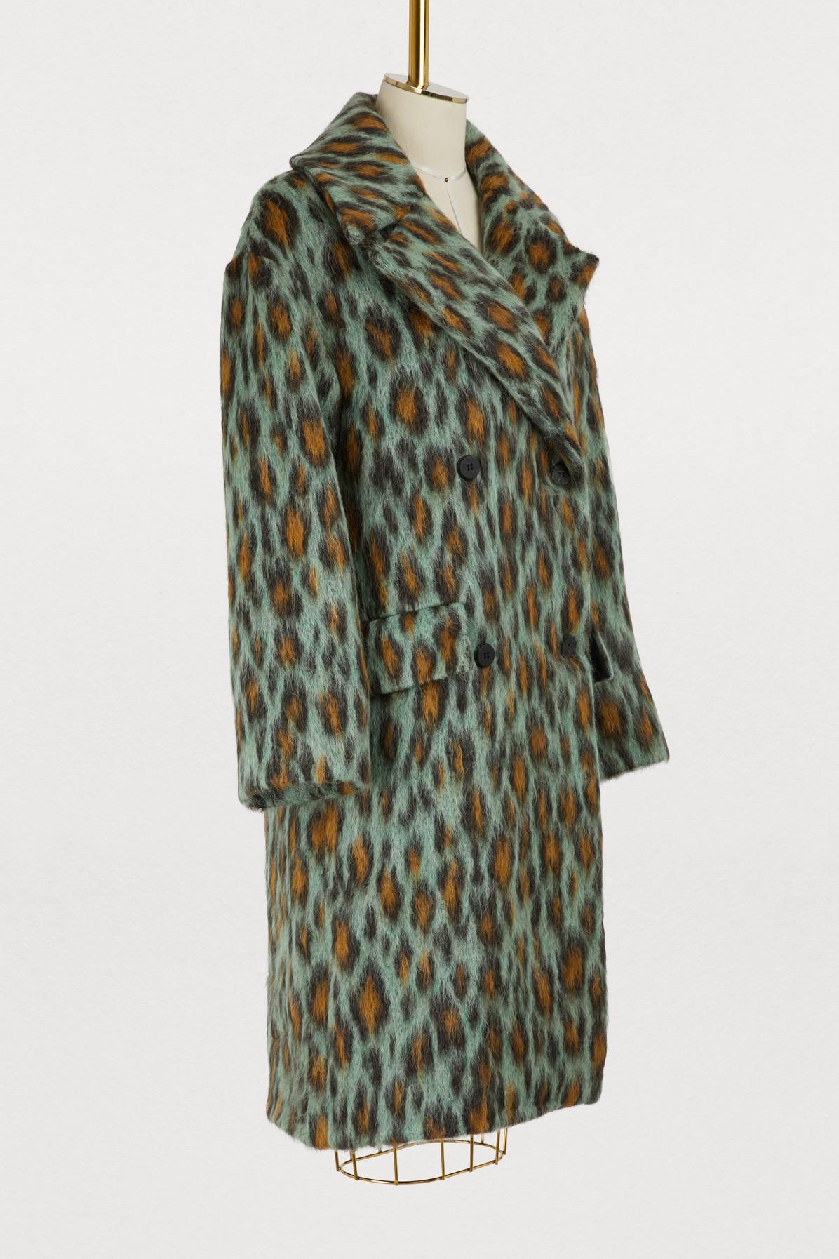 KENZO Mohair Leopard Coat in Mint 