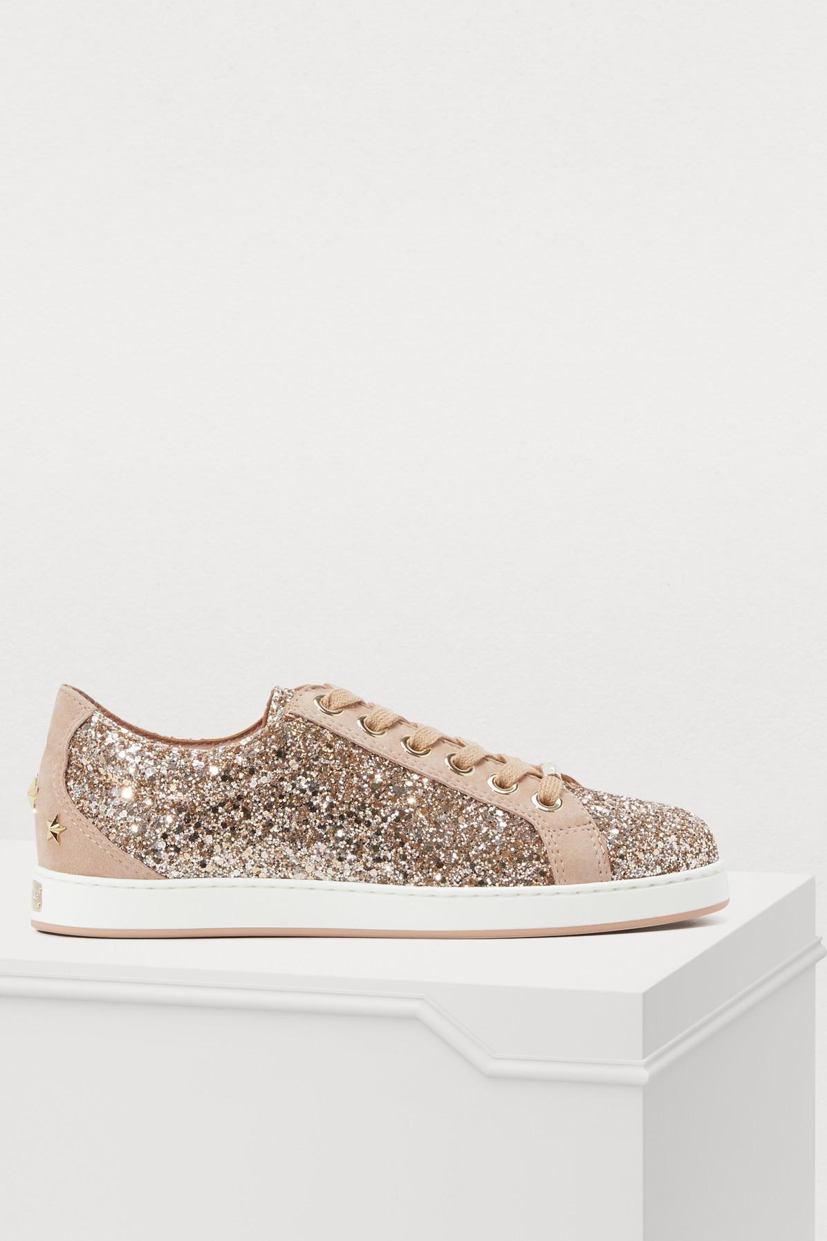 jimmy choo cash coarse glitter trainers