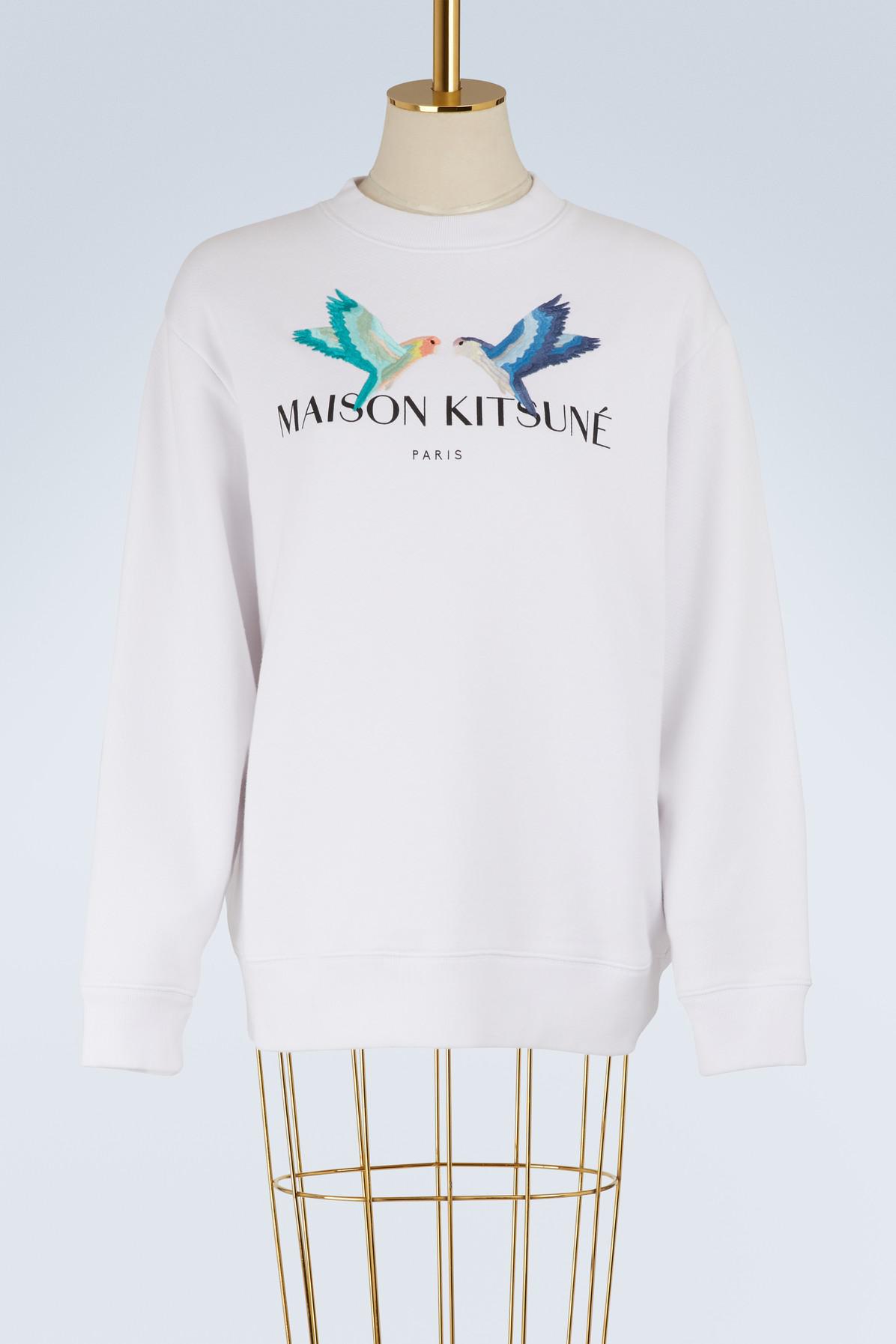 Maison Kitsuné Love Birds Cotton Sweatshirt in White | Lyst Canada