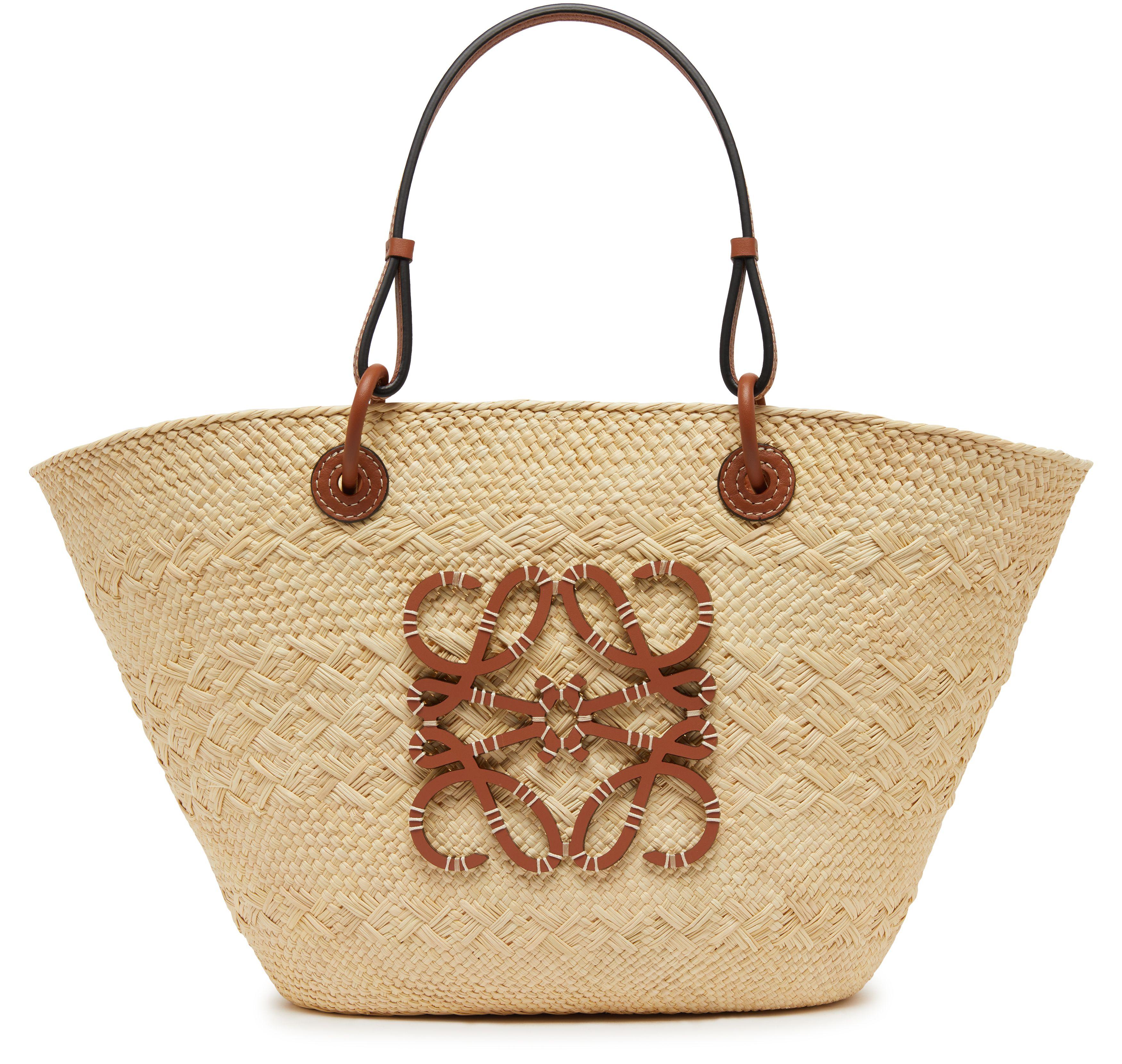 LOEWE セール★Anagram Basket Lサイズ Large Anagram Basket bag in iraca palm and calfskin Beige