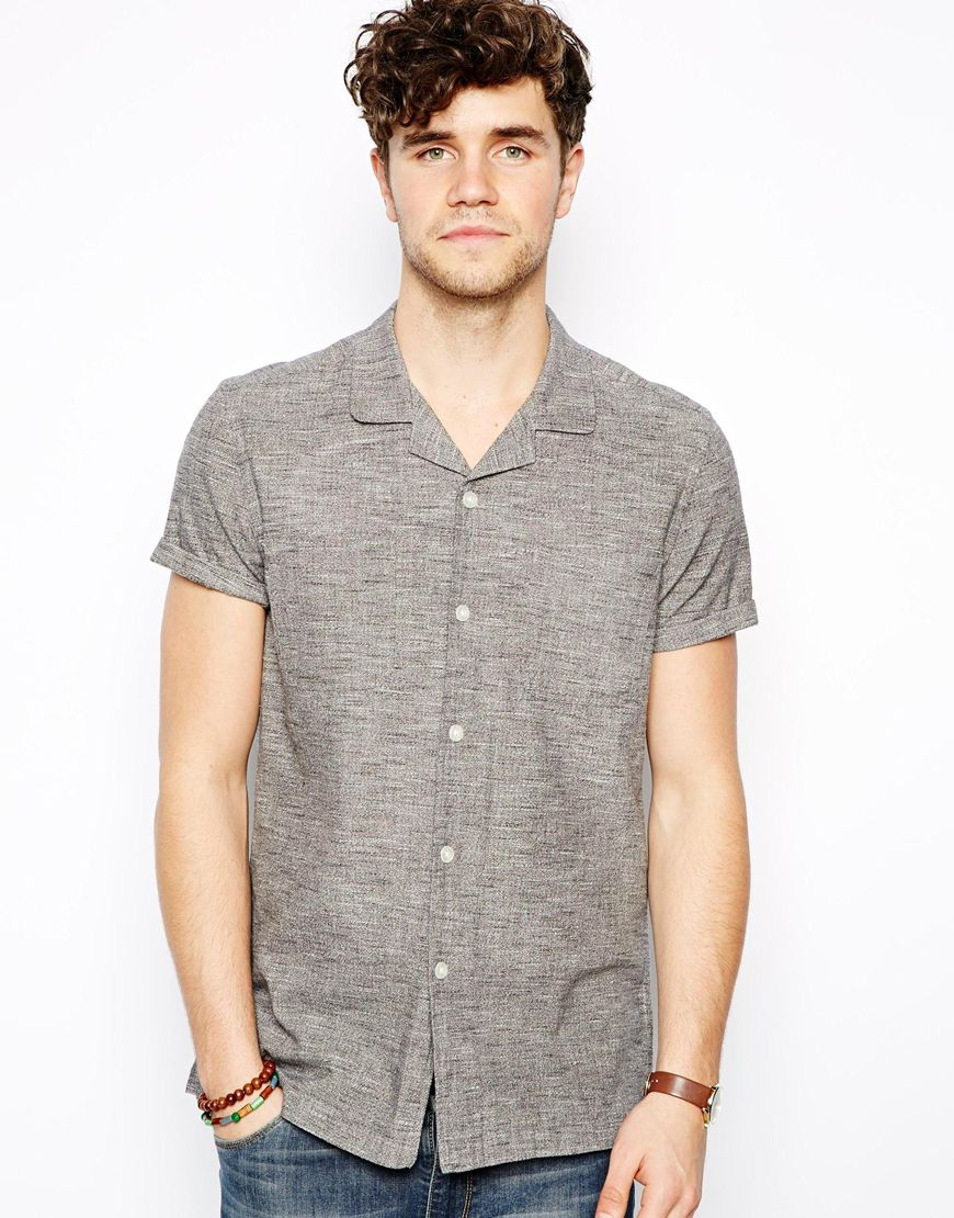 Asos Twist Yarn Shirt in Short Sleeve in Gray for Men | Lyst