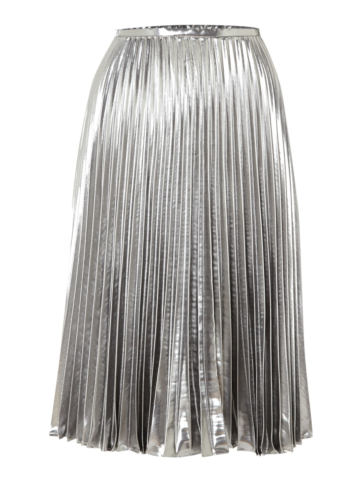 Michael kors Metallic Foil Pleated Skirt in Silver | Lyst