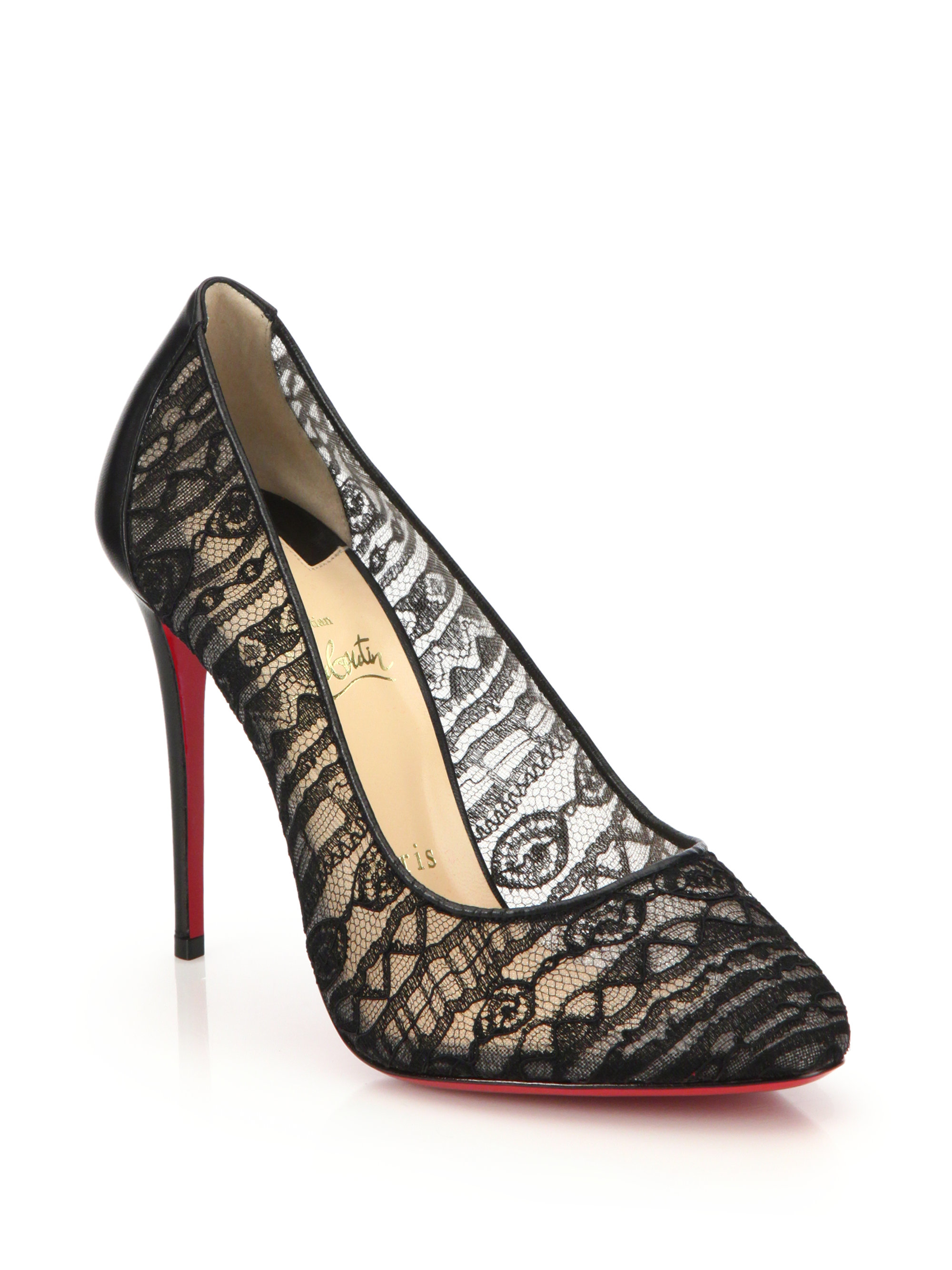 Lyst - Christian Louboutin Dorissima Lace and Leather Pumps in Black