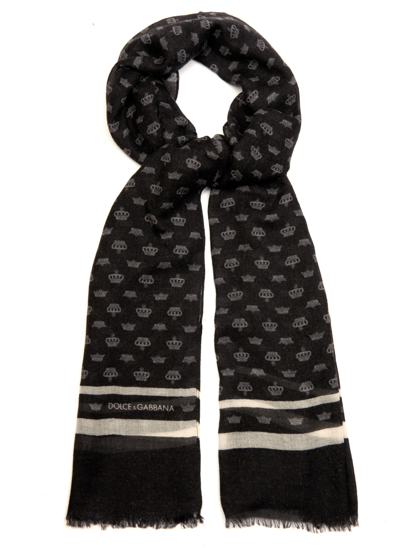 Dolce & Gabbana Black Cotton Crown Print Scarf Dolce & Gabbana Black Cotton Crown Print Scarf