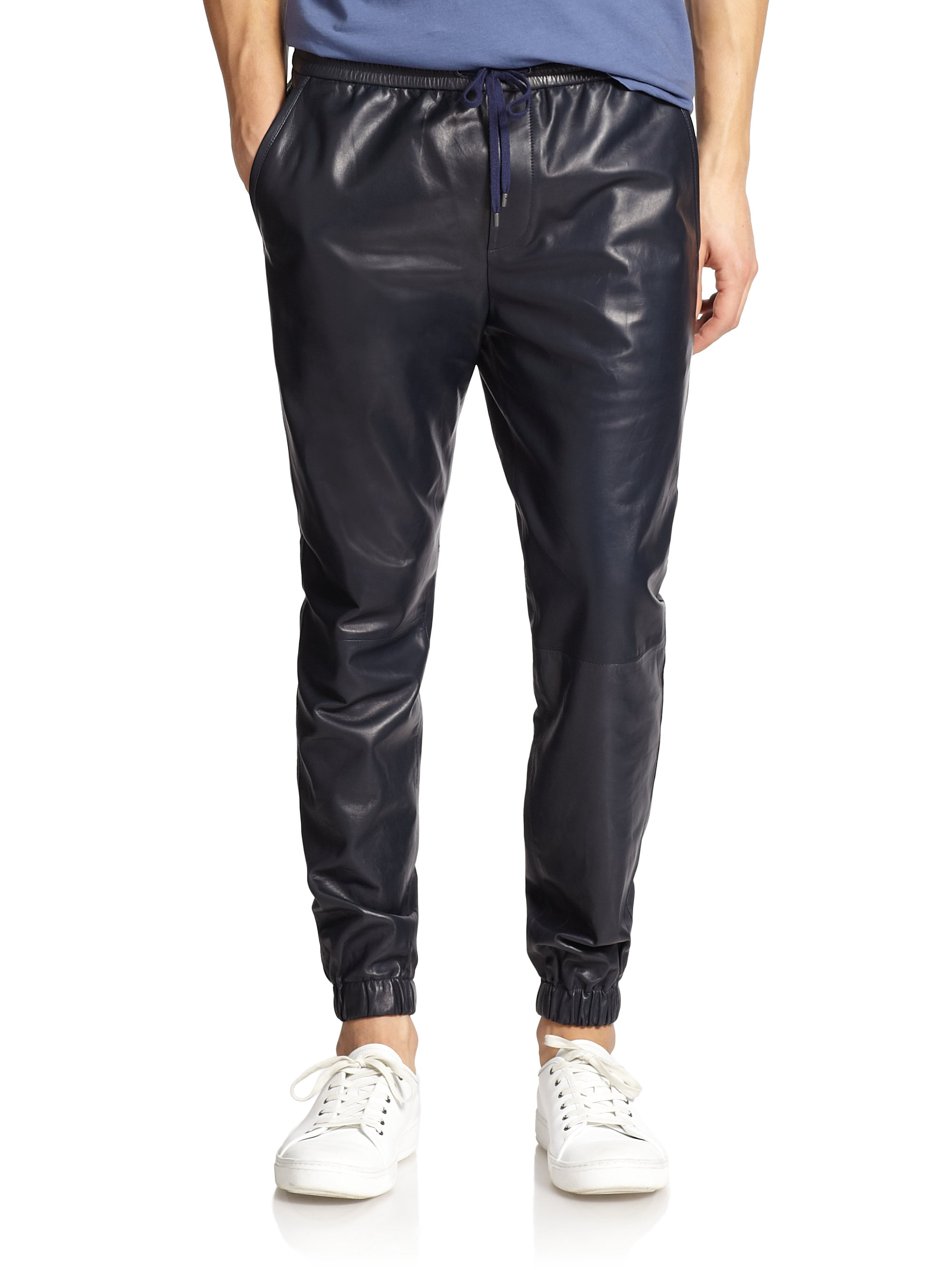 Vince Leather Jogger Pants in Blue for Men | Lyst
