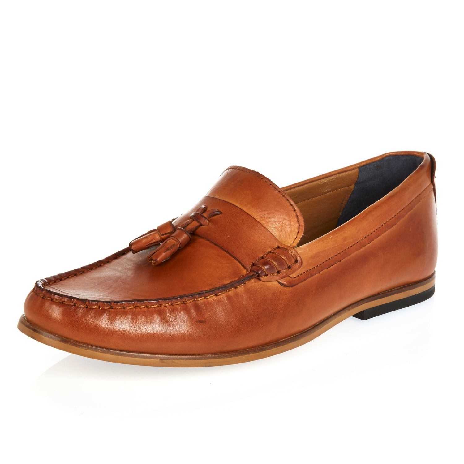 River Island Tan Brown Leather Tassel Loafers for Men - Lyst