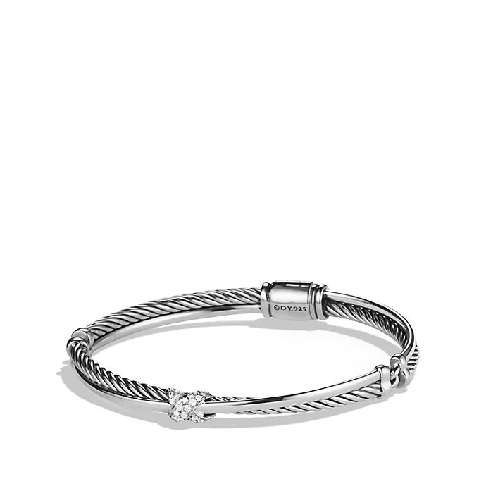 David yurman X Crossover Bracelet With Diamonds, 3mm in Metallic | Lyst