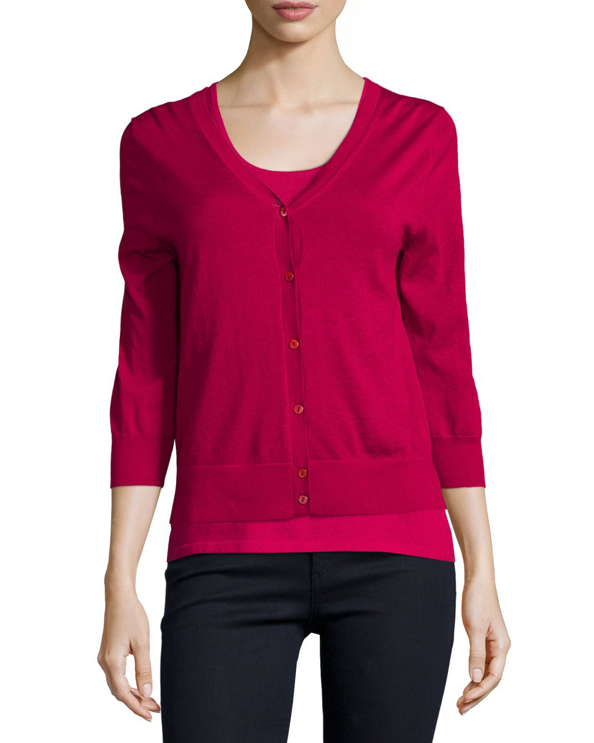 Neiman marcus Modern Cashmere Superfine V-neck Cardigan in Red (CLARET) | Lyst