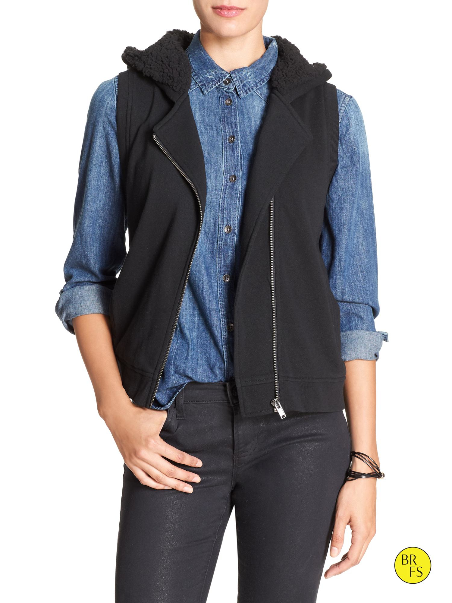 Banana republic Factory Hooded Vest in Black Lyst