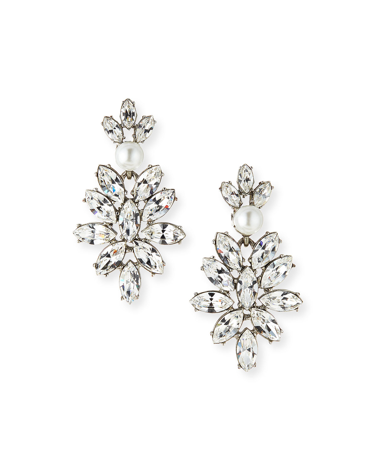 Oscar de la Renta Navette Crystal Drop Clip Earrings in Metallic Lyst