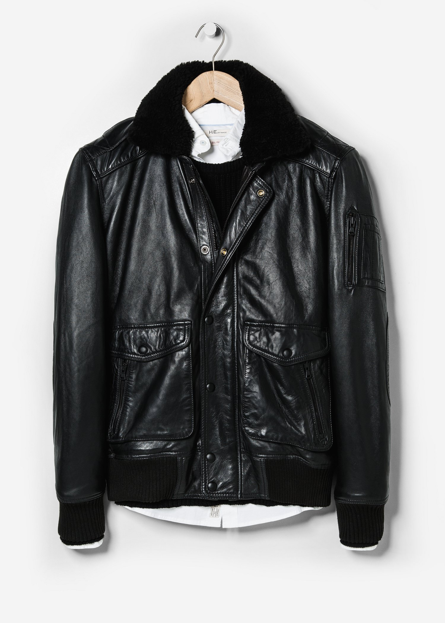 Mango Shearling Collar Leather Jacket In Black Lyst Gallery