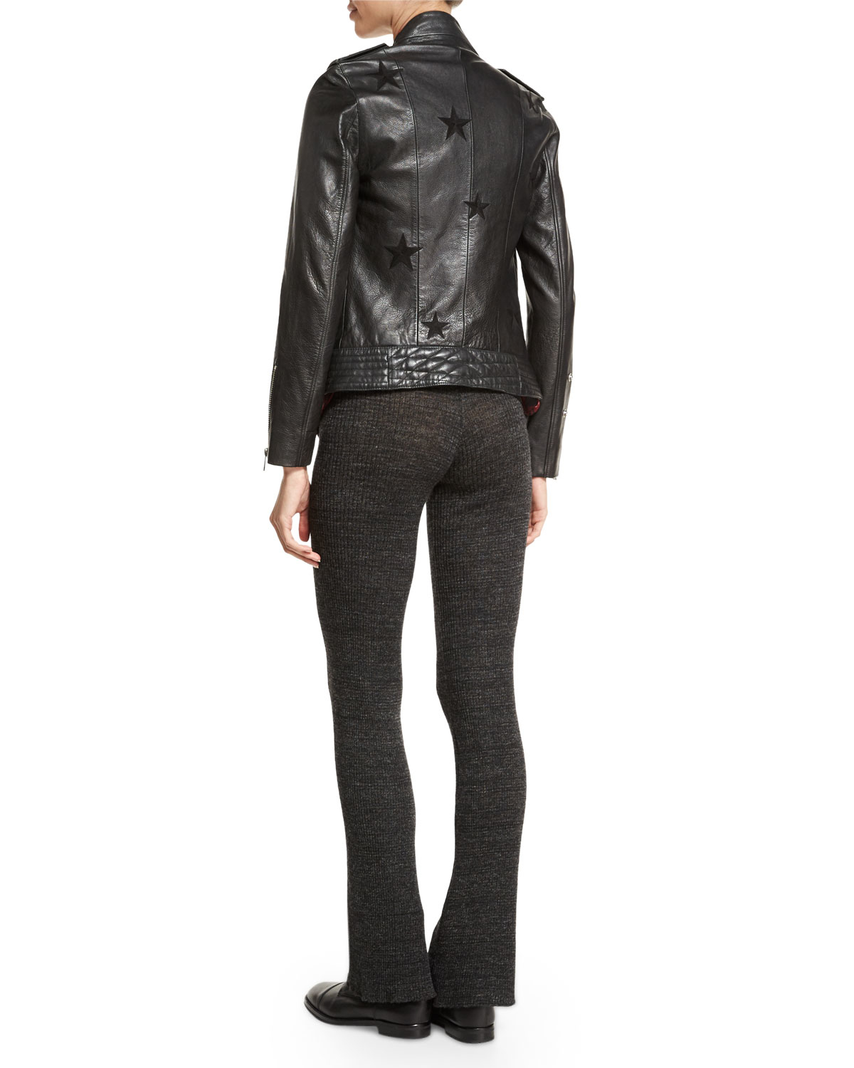 Zadig Voltaire Black Loon Stars Leather Zip Jacket