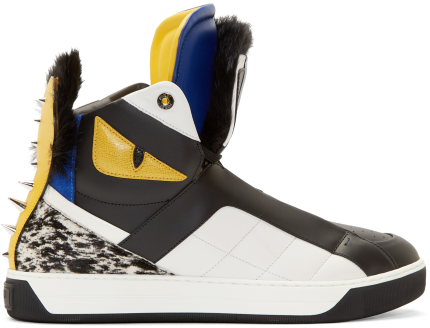 Fendi Black Fur Bugs High-top Sneakers for Men | Lyst