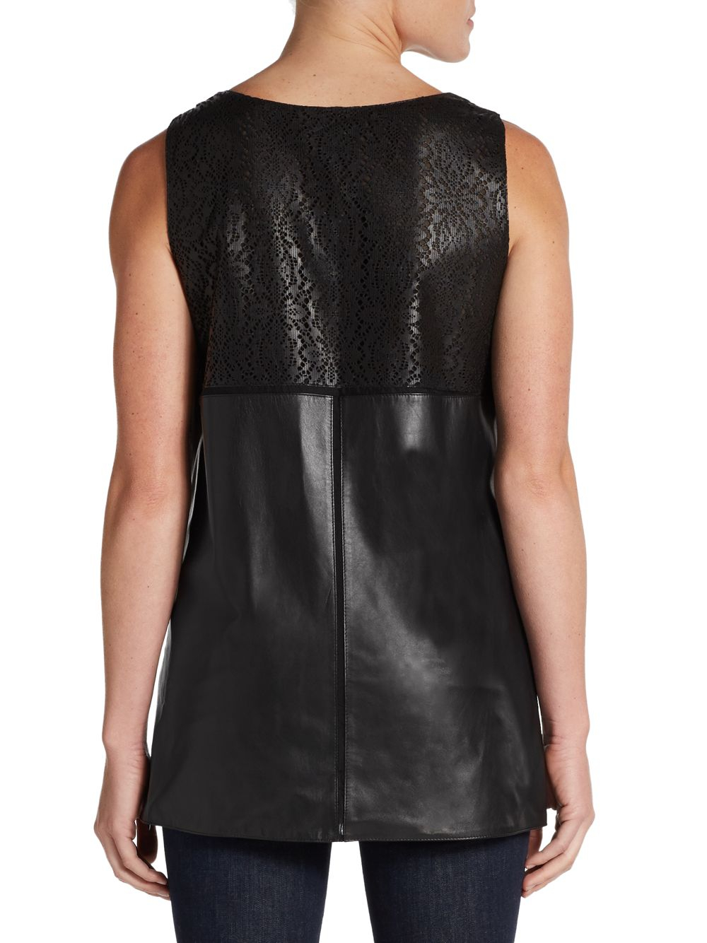 Lafayette 148 new york Lasercut Sleeveless Leather Tunic in Black Lyst